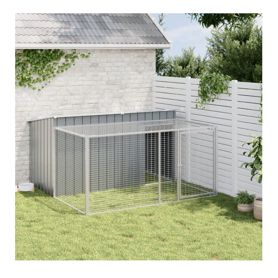 Vidaxl Caseta Con Corral Acero Galvanizado para perros, , large Imagen numero 4