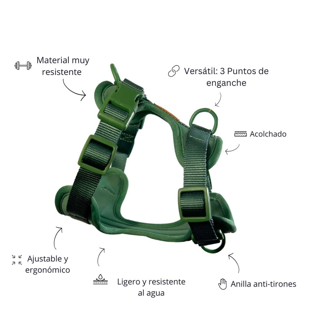 La Casa de Turrón Arnés Adventure Jungle verde con 3 puntos de enganche para perro thumbnail