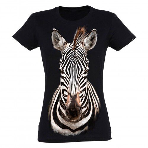 Camiseta Mujer Cebra Frontal color Negro Tiendanimal