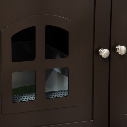 PawHut casa de madera y mueble arenero marr&oacute;n para gatos, , large Imagen numero 4