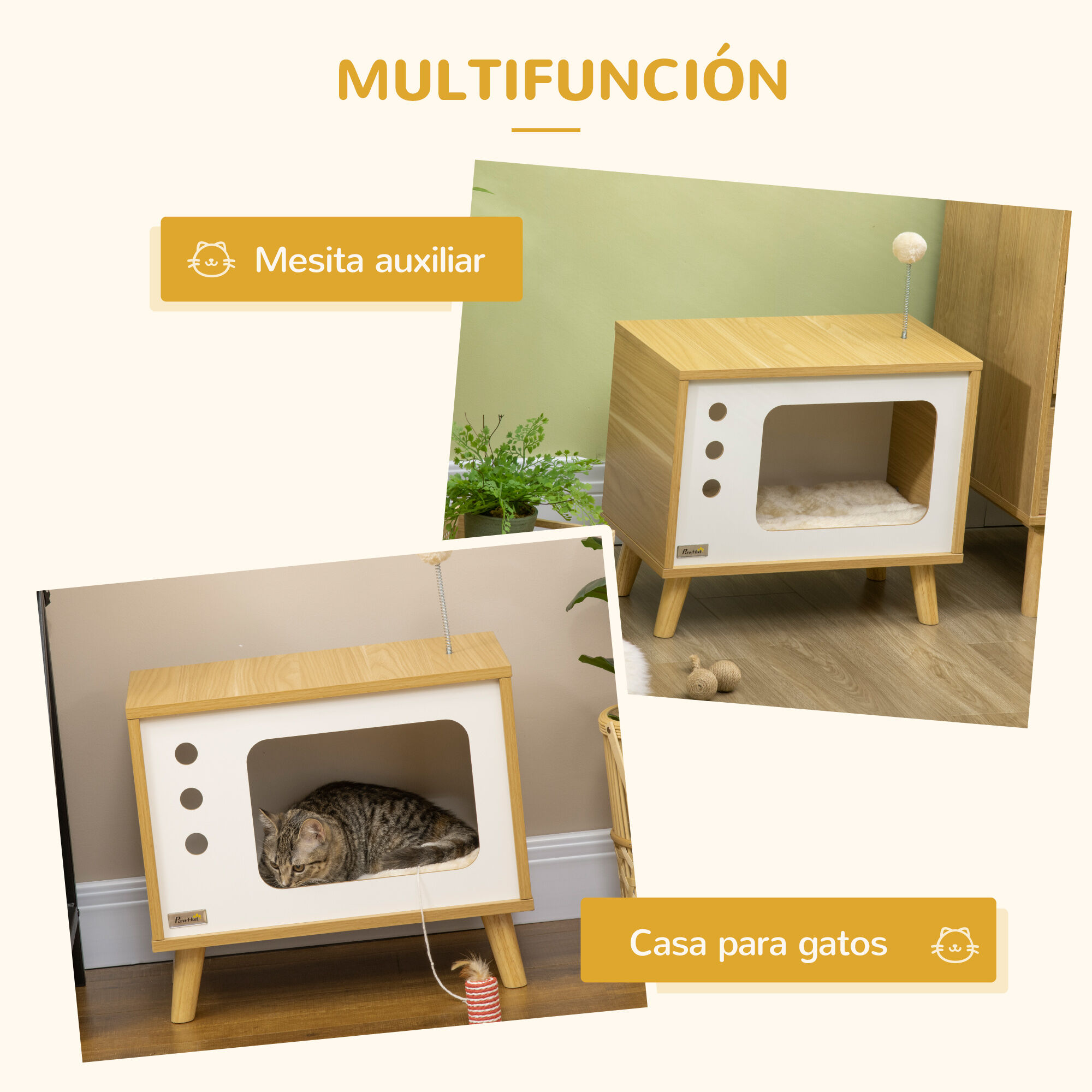 Pawhut Cama Cueva de Gatos Mesa Auxiliar, , large Imagen numero 4