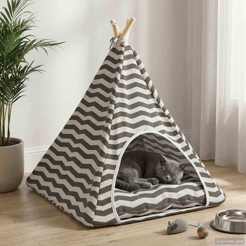 vidaXL Tienda de campa&ntilde;a para mascotas con coj&iacute;n Blanco y gris Cama Casa, , large Imagen numero 12