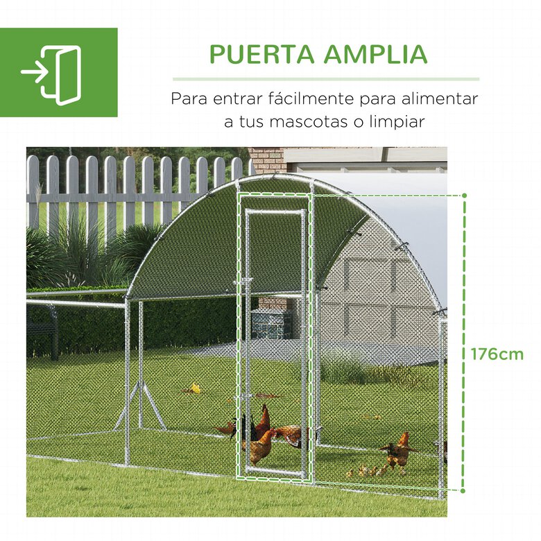 PawHut Gallinero Exterior de Acero Galvanizado 6,6x1,9x1,95 m Jaula para 12-14 Gallinas al Aire Libre con 3 Pisos Techo Cubierta de Tela y Corral para Conejos Aves Plata, , large image number null