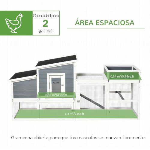 PawHut gallinero exterior de madera con jaula para 2 gallinas, , large Imagen numero 4