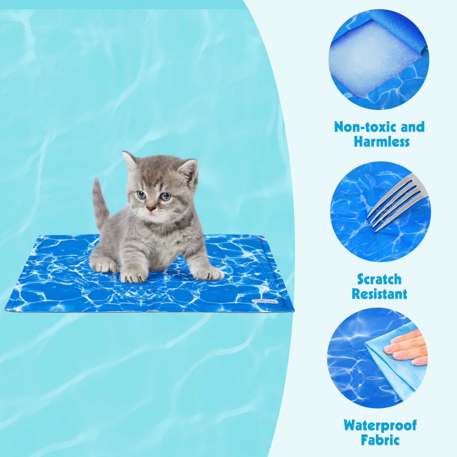 Nobleza Alfombra Refrescante para Gatos &ndash; Gel Auto-refrigerante No T&oacute;xico, Activado por Presi&oacute;n, 40x50 cm, Azul con Estampado, , large Imagen numero 4