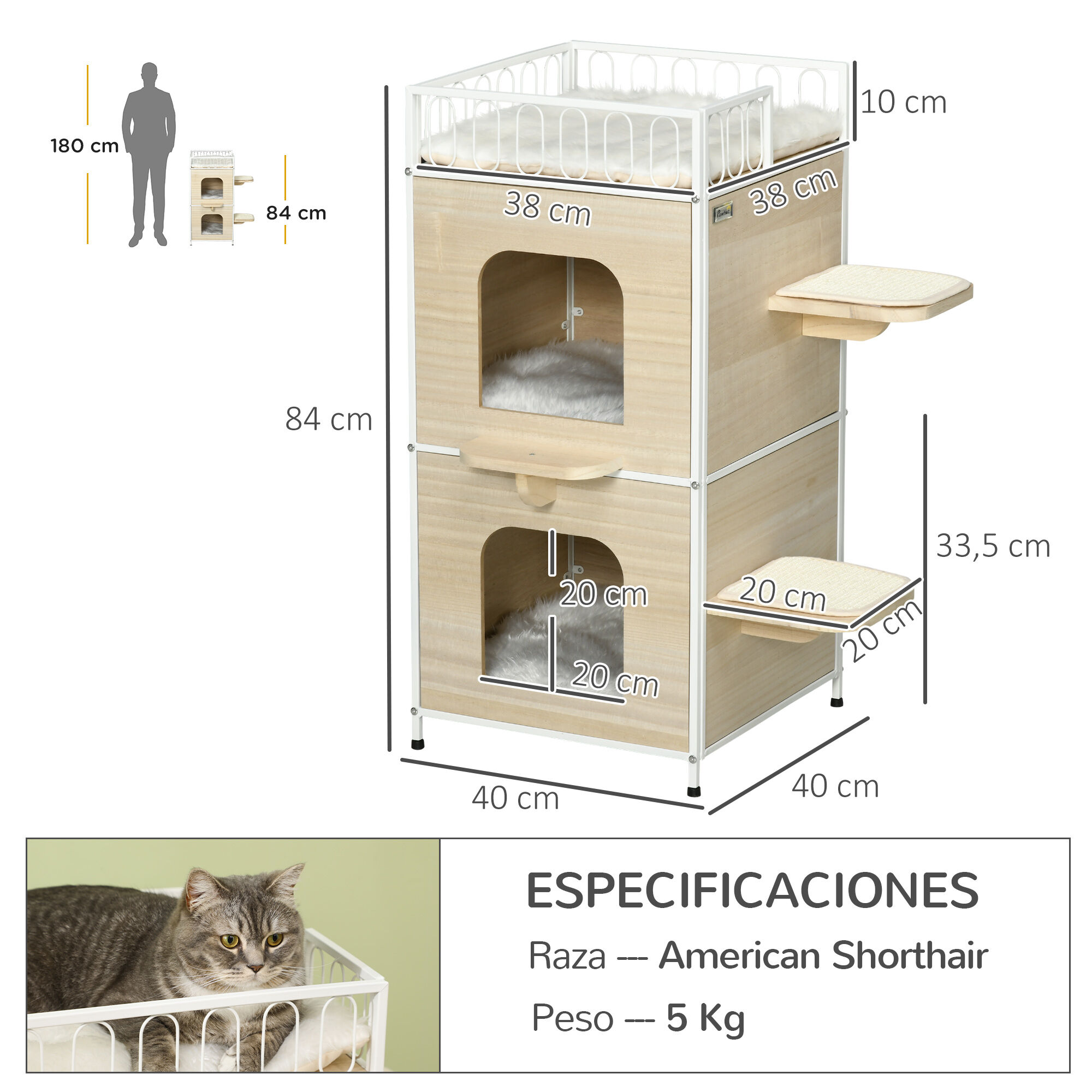 PawHut Casa para Gatos Madera Natural, , large Imagen numero 3