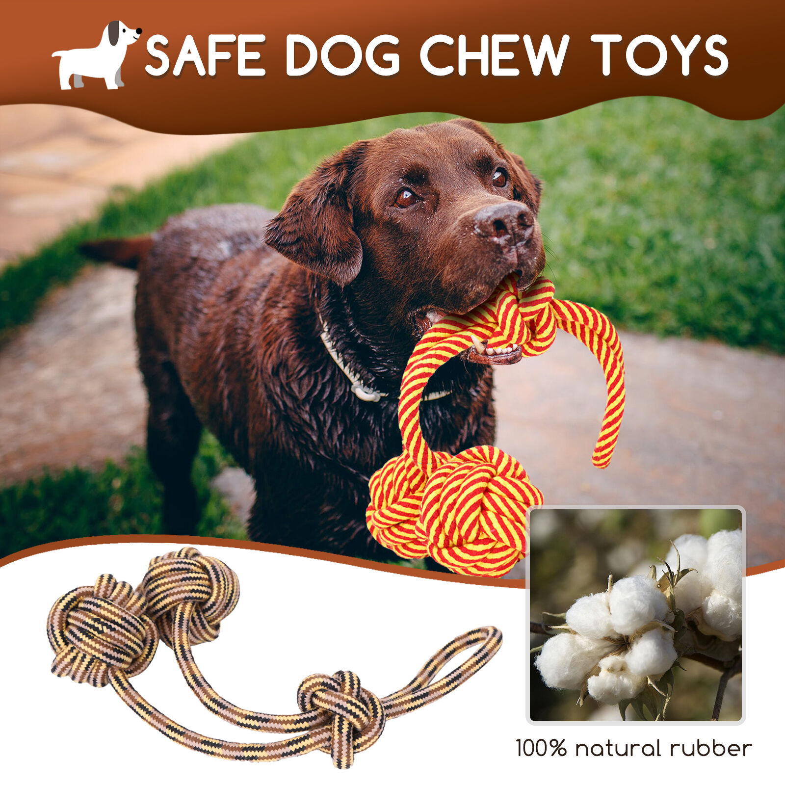 Nobleza - Cuerda de Juguete para Perros 100% algod&oacute;n, beneficiosa para la Salud Mental del Perro, la Salud Dental y la Limpieza de los Dientes, Tipo de Perros,  28cm, , large Imagen numero 3