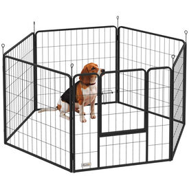 PawHut Parque para Perros de 6 Paneles de 80 cm de Altura, Vallas para Perros de Acero Plegable, con Puerta, para Interior y Exterior, Negro