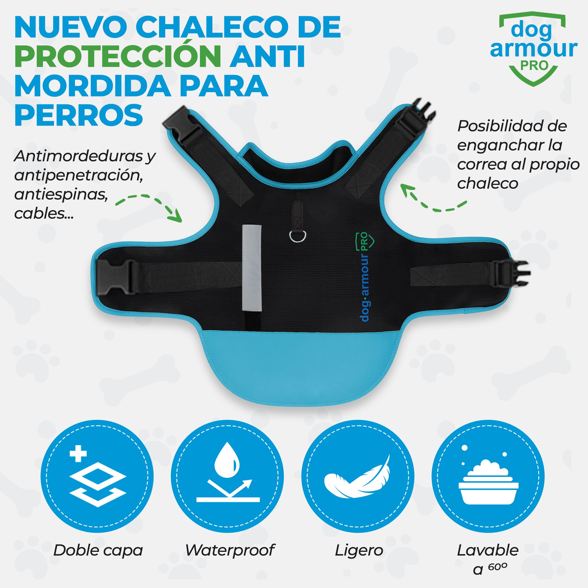 Chaleco de Protecci&oacute;n Anti Mordida para Perros &ndash; Impermeable &ndash; Reflectante - Azul, , large Imagen numero 3