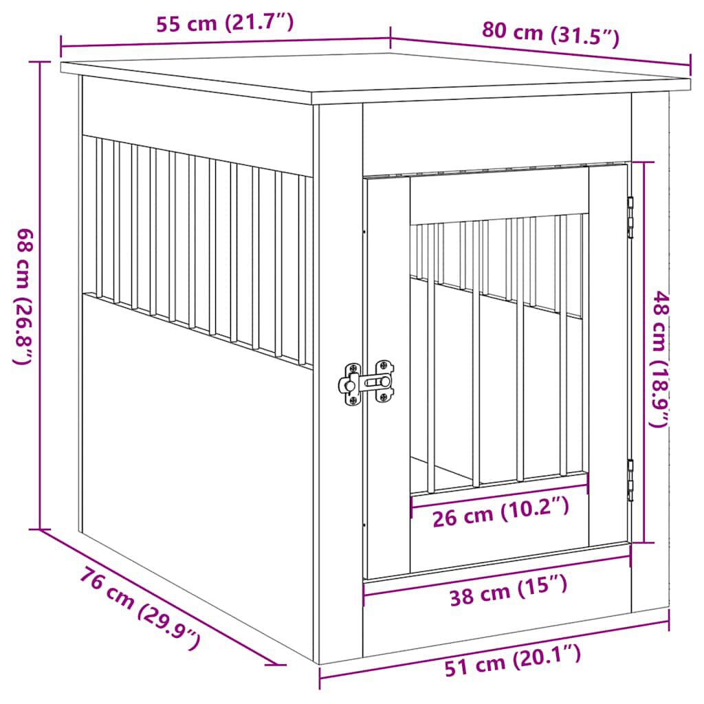 vidaXL Jaula para perros madera ingenier&iacute;a gris hormig&oacute;n 55x75x65 cm, , large Imagen numero 10