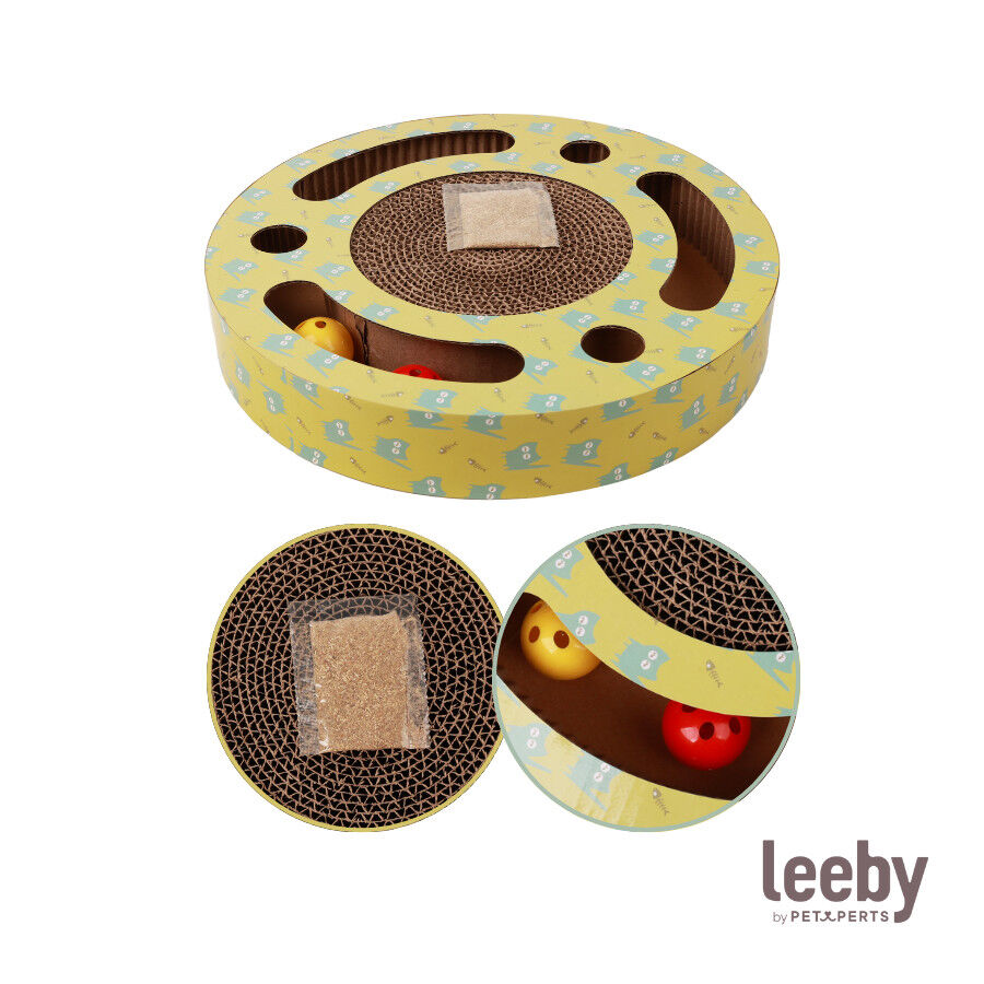 Leeby Pelusa rascador de cartón con bola y estampado amarillo para gatos thumbnail