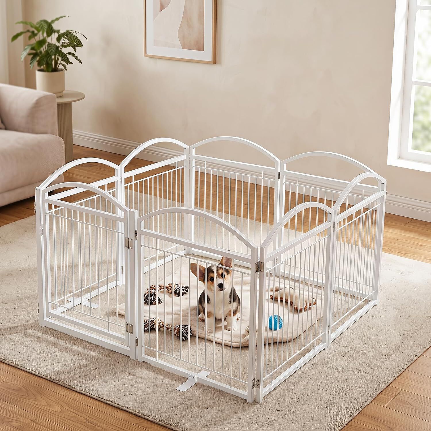 COSTWAY Parque para Perros de 8 Paneles con Puerta de Seguridad con Estructura Met&aacute;lica, Corral para Perros Peque&ntilde;os y Medianos, Corralito para Perros Plegable para Interior Exterior, Blanco, , large Imagen numero 2