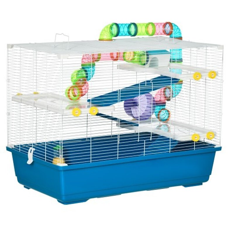 PawHut jaula con 4 niveles azul y blanco para hamsters, , large image number null