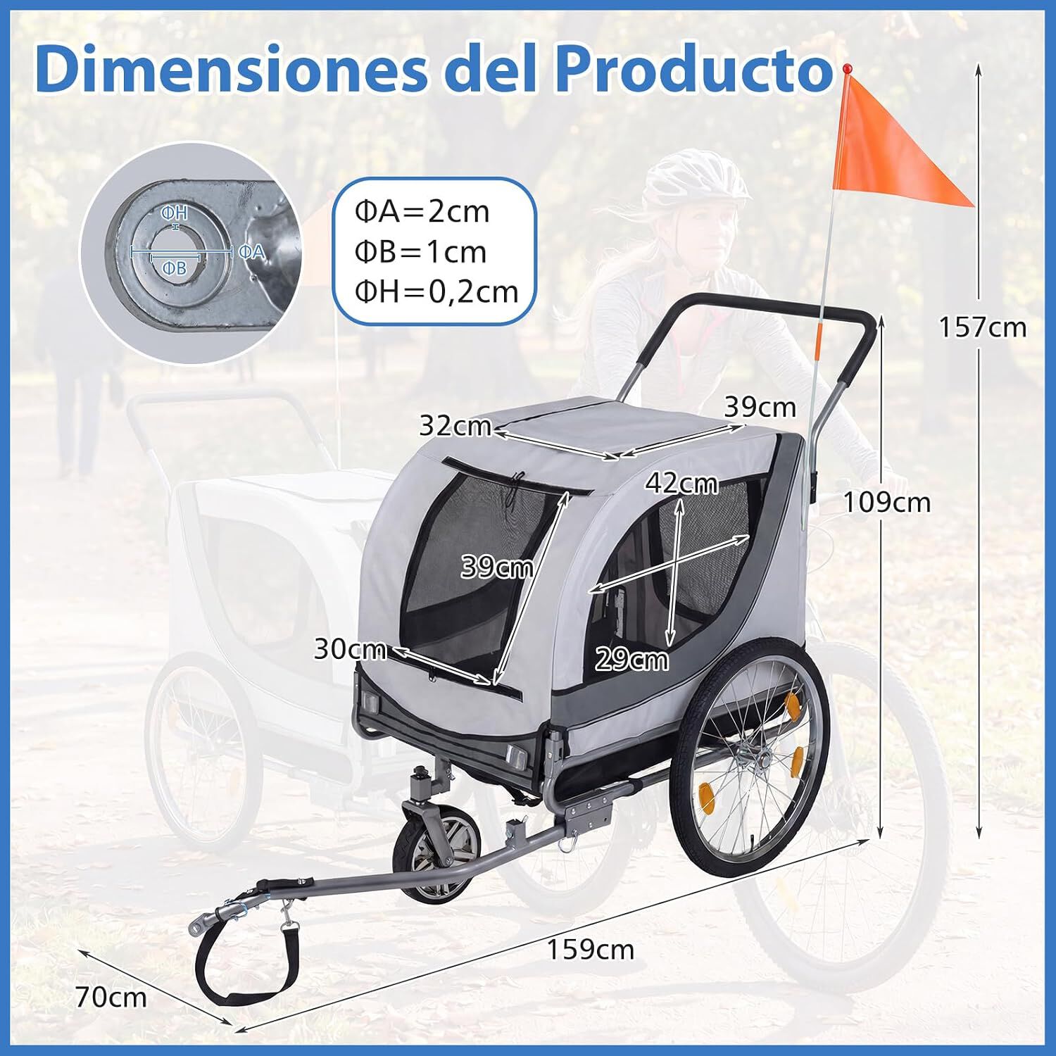 COSTWAY Remolque Bici Perro 2 en 1, Soporta hasta 80 kg, Tejido Oxford 600D, Carro para Perros con Acoplador Universal para Bicicleta, Estructura Plegable con Rueda Delantera Giratoria, Reflectores, , large Imagen numero 3
