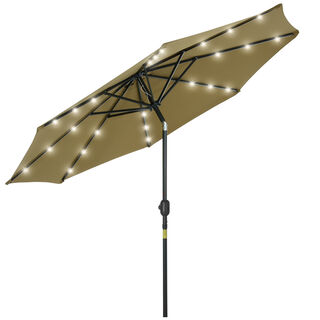 Outsunny Sombrilla De Jardín marrón Parasol De Terraza Con Luces Led Solar Para Piscina 