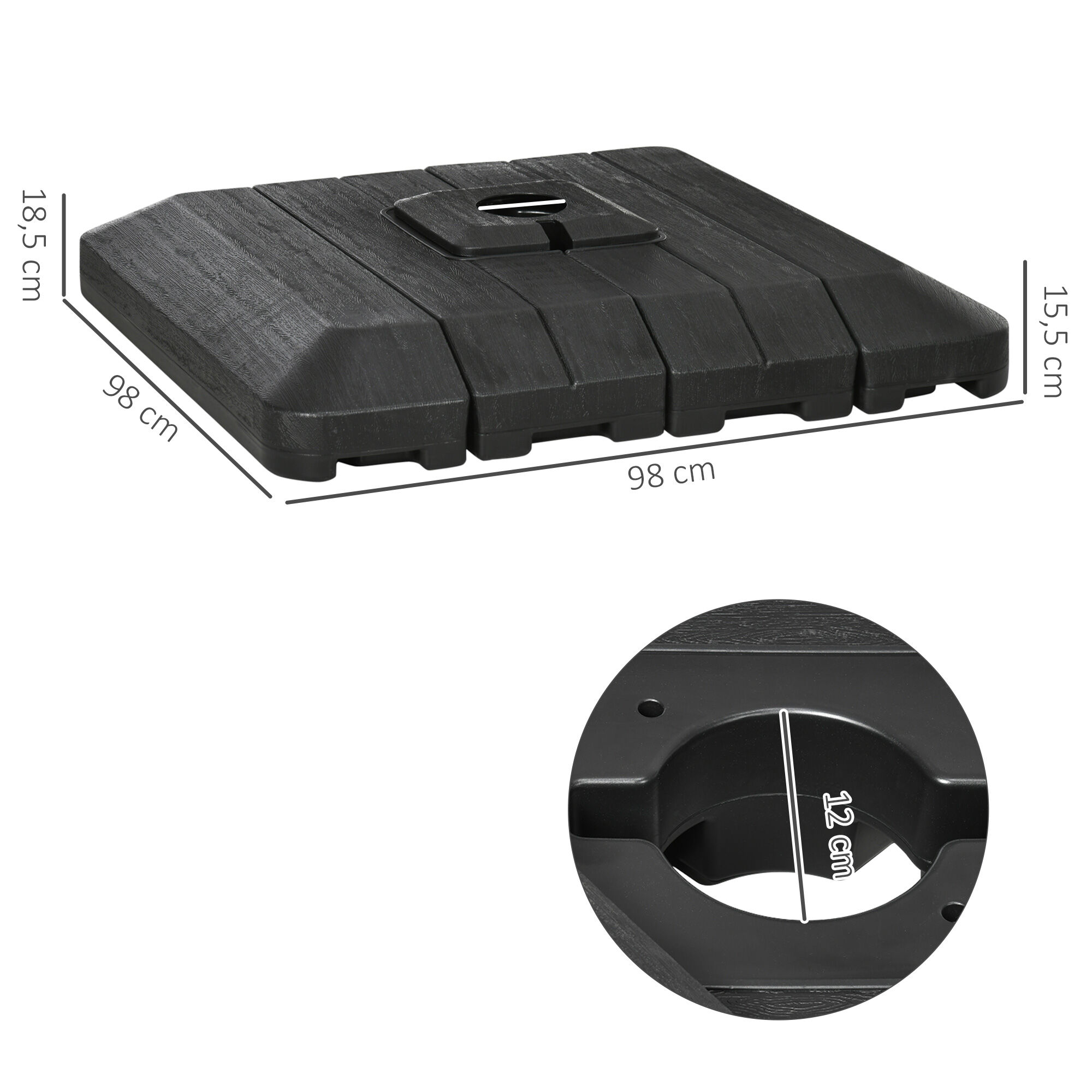 Outsunny Pesos de Base de Sombrilla en Voladizo de 4 Piezas Soporte de Parasol de Patio Rellenable de Agua de 100 kg o Arena de 135 kg para Base Cruzada 98x98x18,5 cm Negro, , large Imagen numero 3