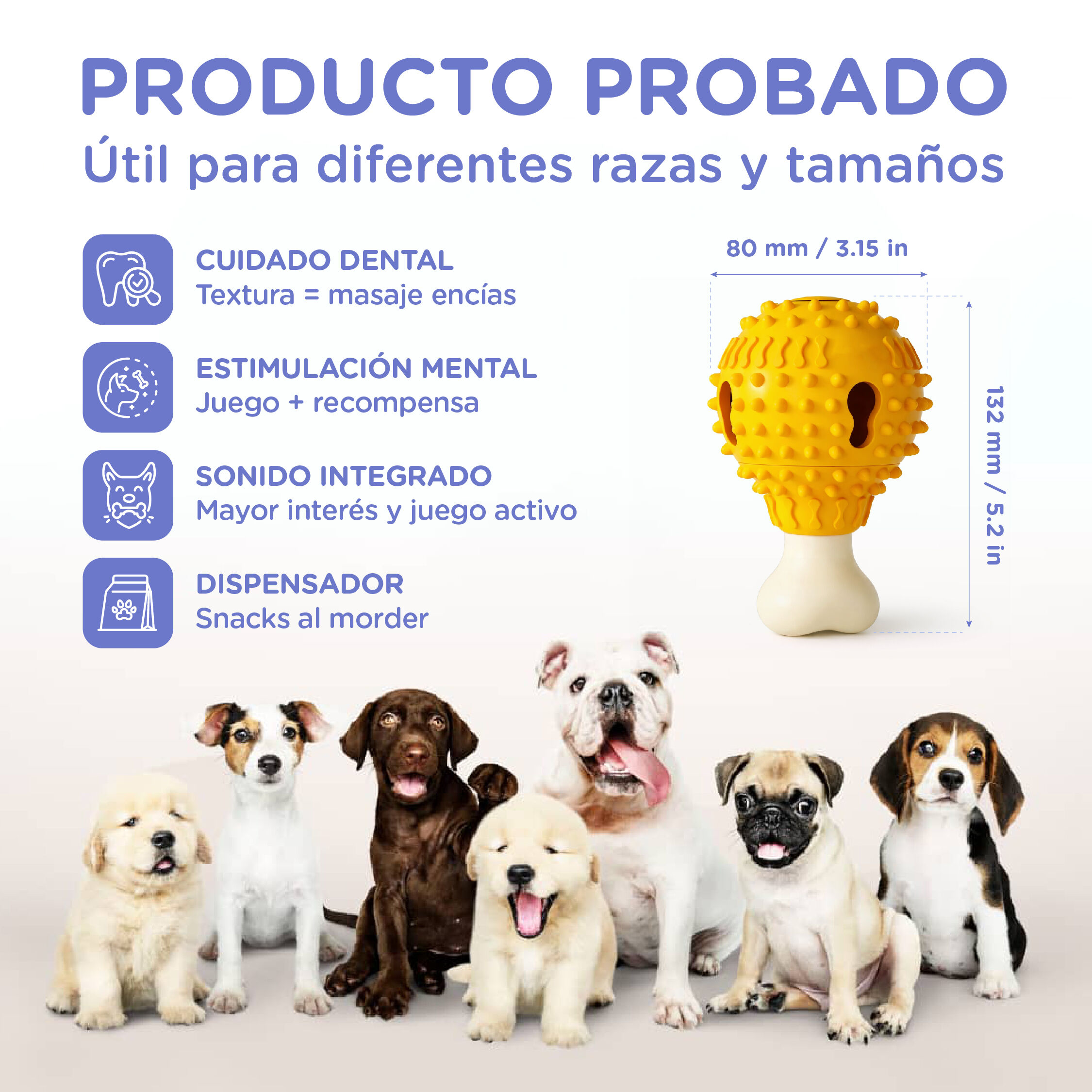 Juguete interactivo para perros con dispensador de premios TheKingPet &ndash; Mordedor resistente de TPR con sonido y texturas dentales, , large Imagen numero 2