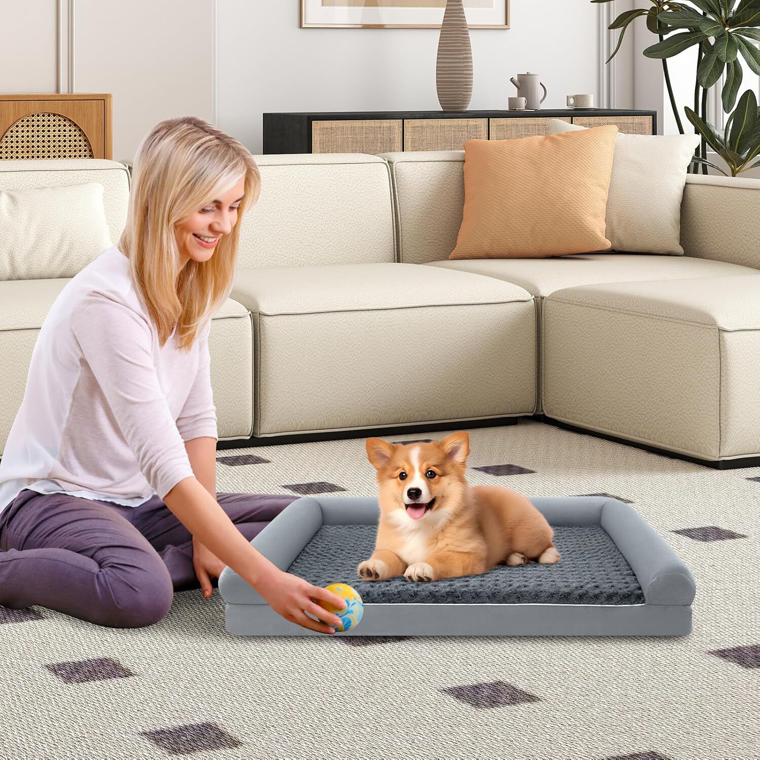 COSTWAY Cama Ortopédica para Perros, Cama Perro Grande con Tejido Interno Impermeable, Sofá para Perros con Funda Extraíble y Lavable, Gris, 135 x 91 x 18 cm (XX-Large) thumbnail