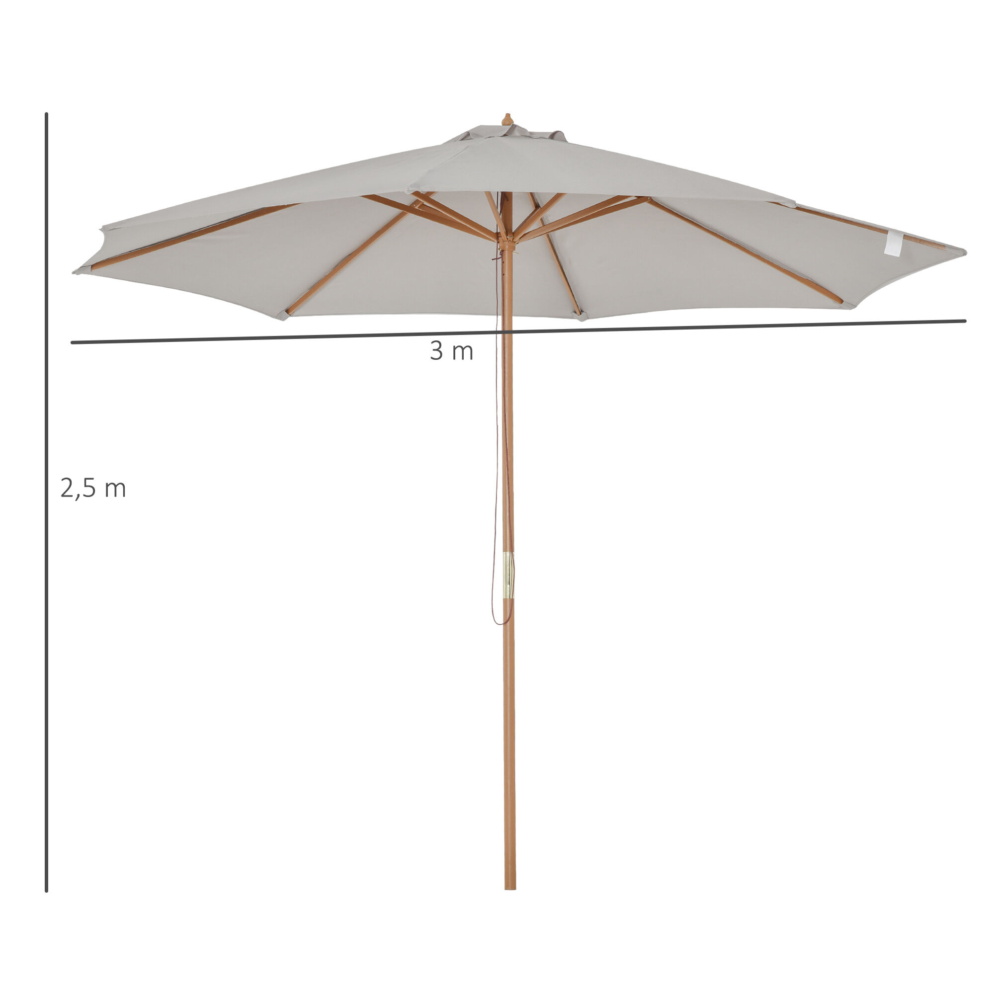 Outsunny Sombrilla Parasol de Jard&iacute;n &Oslash;300x250 cm con Sistema de Pestillo de Fijaci&oacute;n Techo Ventilado y Poste Desmontable de Madera para Terraza Patio Exterior Gris, , large Imagen numero 3