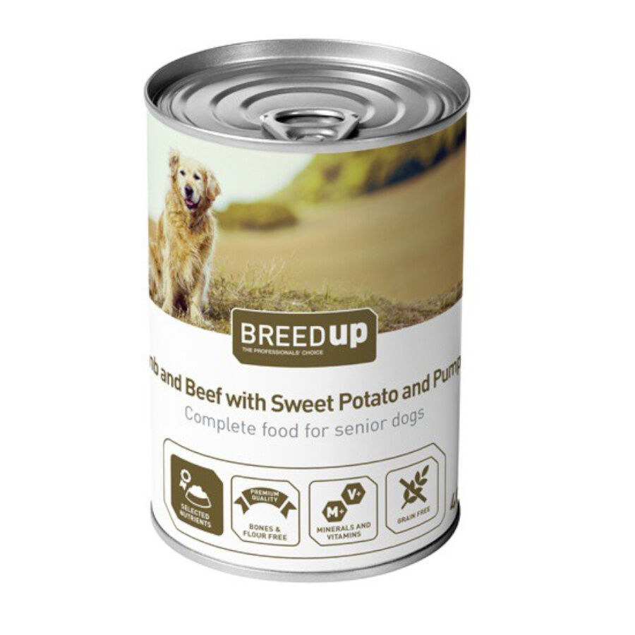 24 latas x 400 g Breed Up S&eacute;nior Cordero y Ternera con Batata y Calabaza lata para perros &iexcl;Pack Ahorro!, , large Imagen numero 1