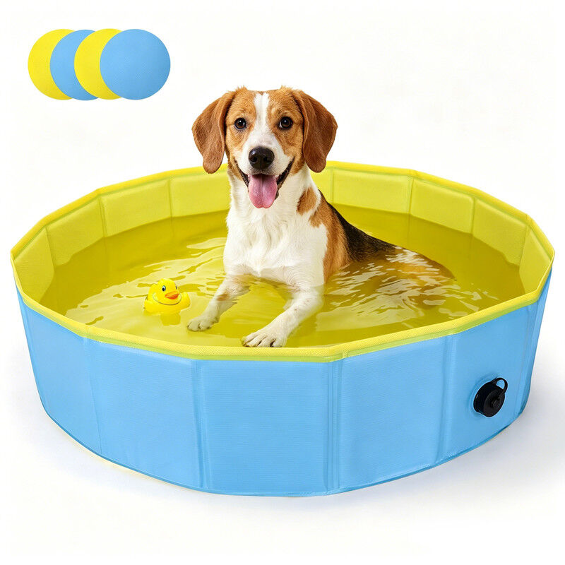 Nobleza Piscina Plegable para Perros 120x30 cm &ndash; Ba&ntilde;era Antideslizante con Paneles de PP R&iacute;gido &ndash; Ideal para Mascotas Medianas &ndash; Azul y Amarillo, , large Imagen numero 1