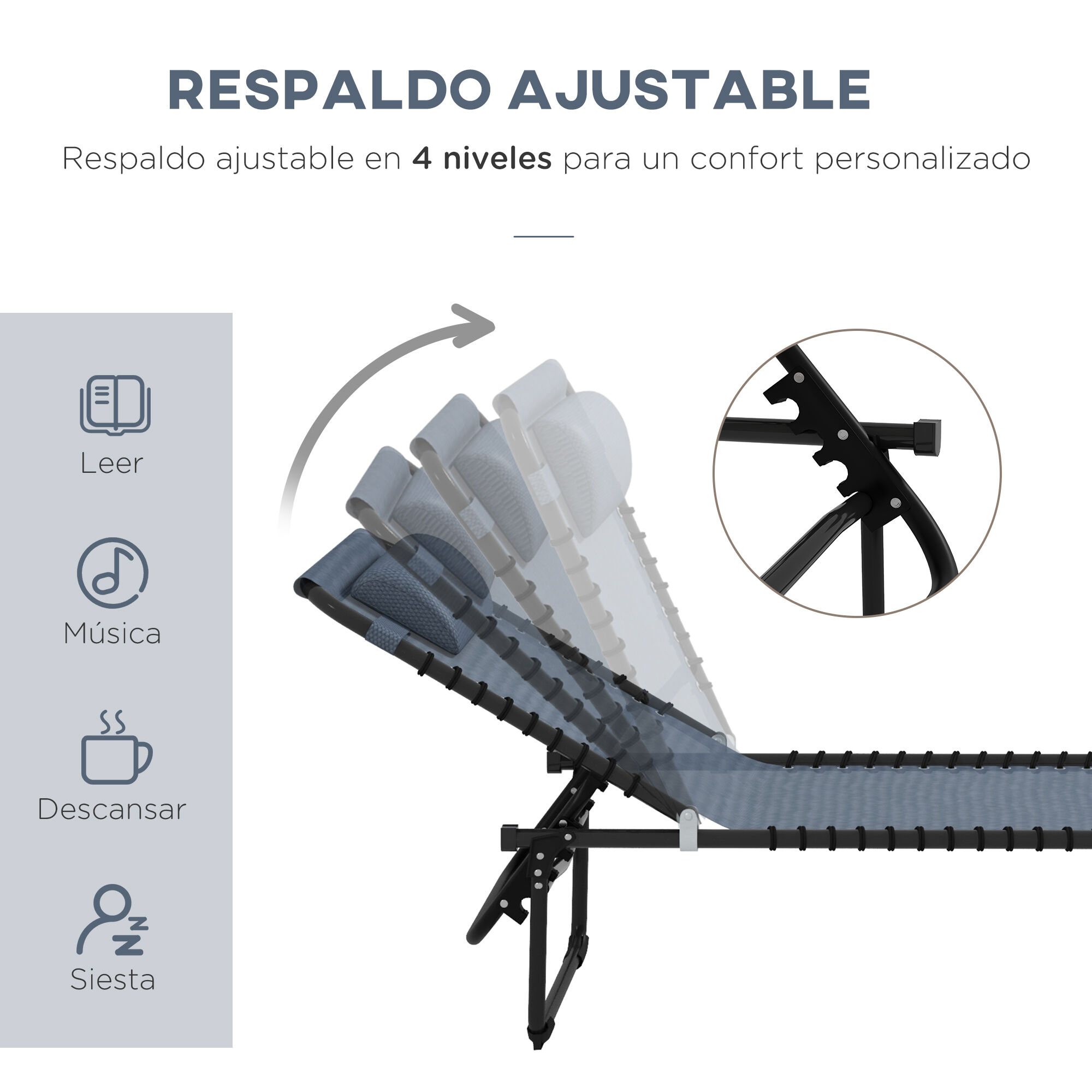 Outsunny Tumbonas Plegables Gris, , large Imagen numero 4