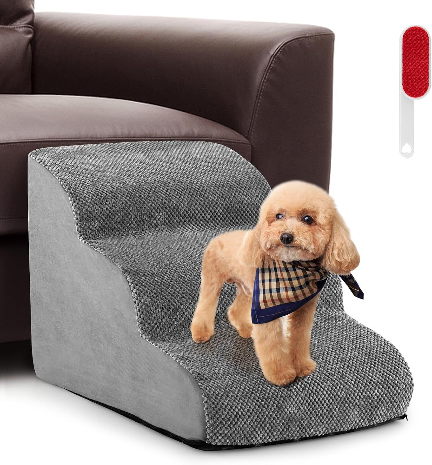 COSTWAY Rampa para Perros de 3 Niveles de Espuma, Pelda&ntilde;os para Perros Antideslizantes con Esponja de Alta Densidad, Huellas de Silicona, Escalera Suave para Perros Peque&ntilde;os y Mayores (Gris), , large Imagen numero 1
