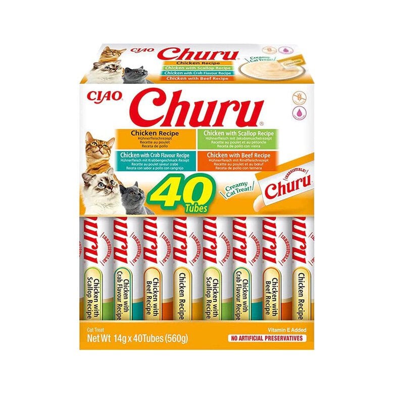 40 sobres x 14 g Churu Variedades de Pollo Snack Líquido para gatos