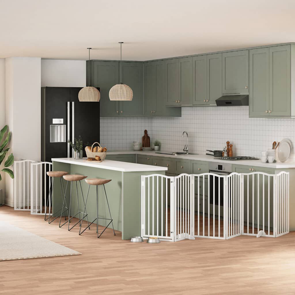 vidaXL Puerta de perros plegable 15 paneles madera &aacute;lamo blanca 750 cm, , large Imagen numero 2