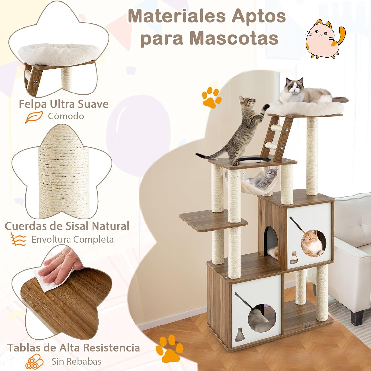 COSTWAY Árbol Rascador con escalera para Gato thumbnail