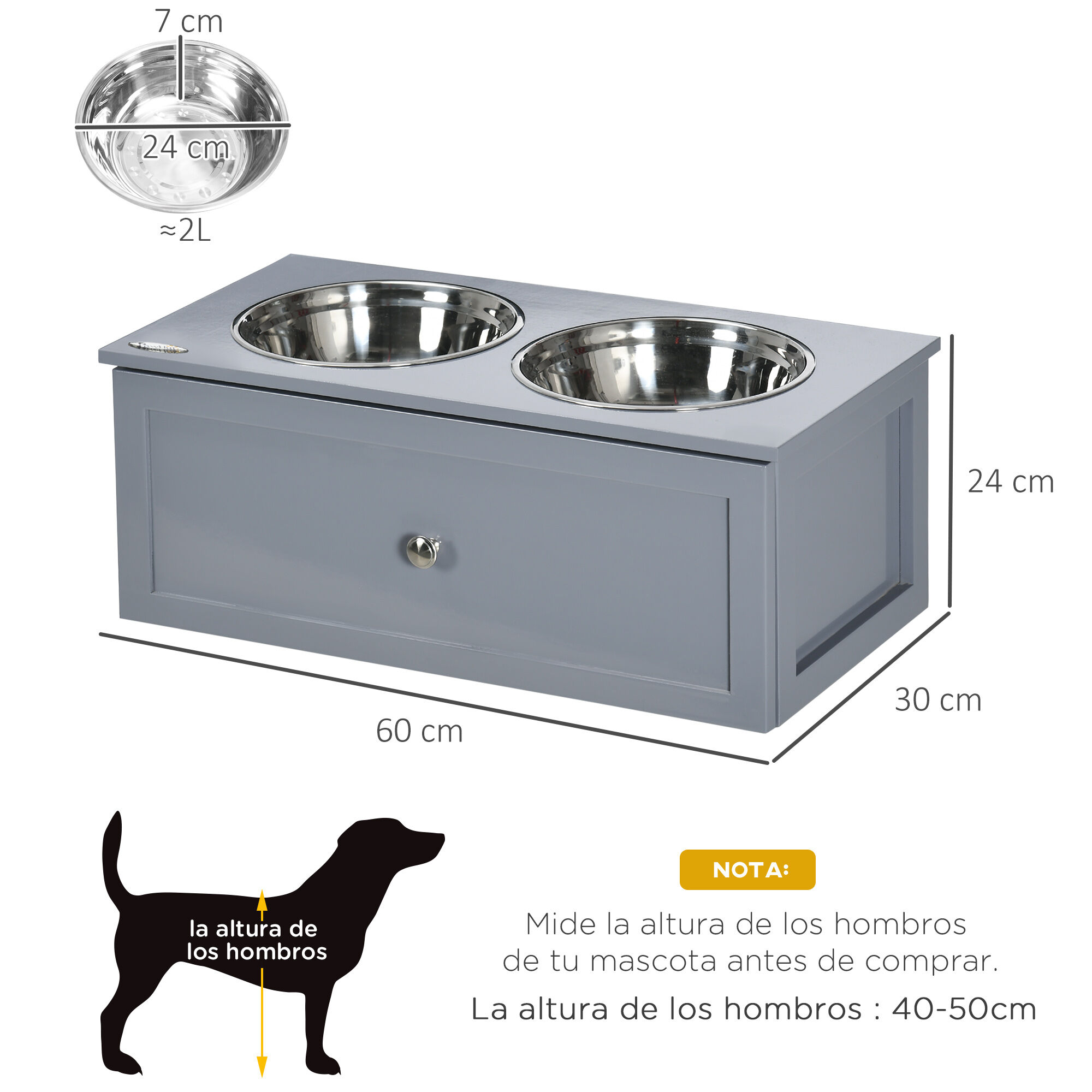 PawHut Comedero Elevado para Perros Medianos con 2 Cuencos, , large Imagen numero 3