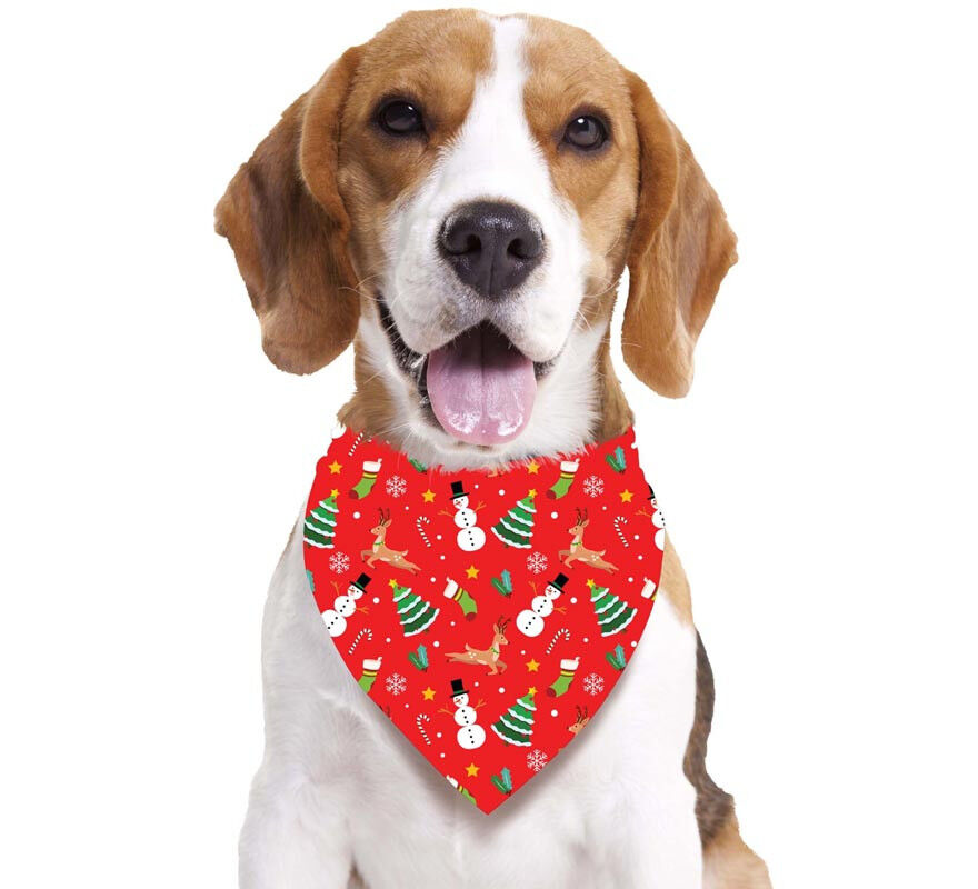 Pa&ntilde;uelo Mu&ntilde;eco de nieve estampado rojo para perro de 69x35 cm, , large Imagen numero 1