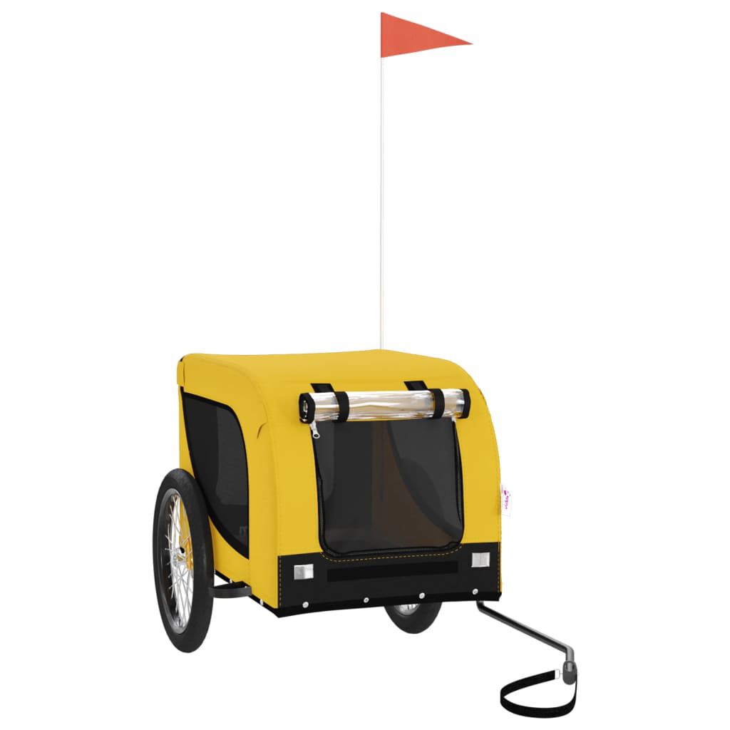 vidaXL Remolque bicicleta de perros hierro tela Oxford amarillo negro, , large Imagen numero 1
