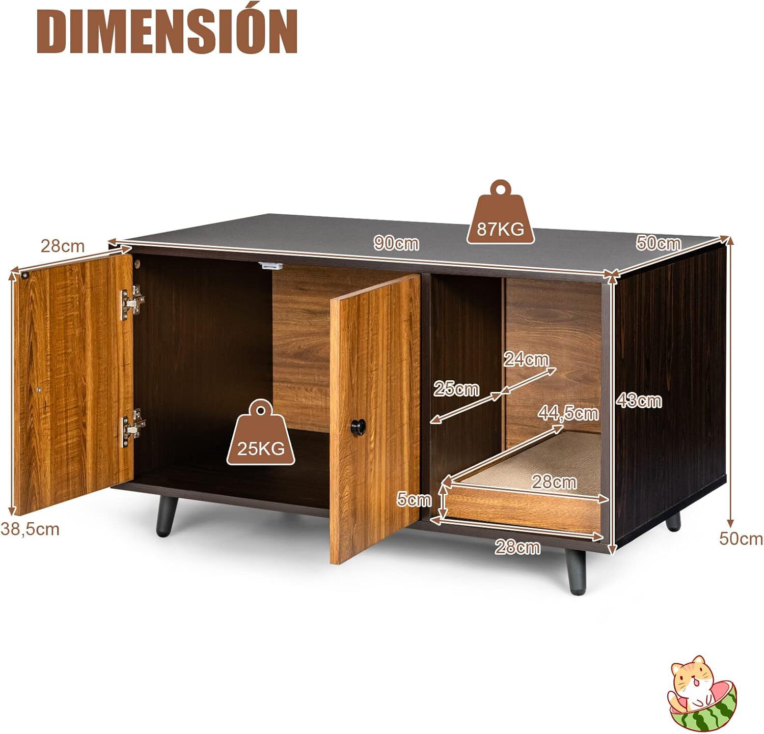 COSTWAY 3 en 1 Mesa Auxiliar y Casa para Gatos con Caja de Arena de Madera thumbnail