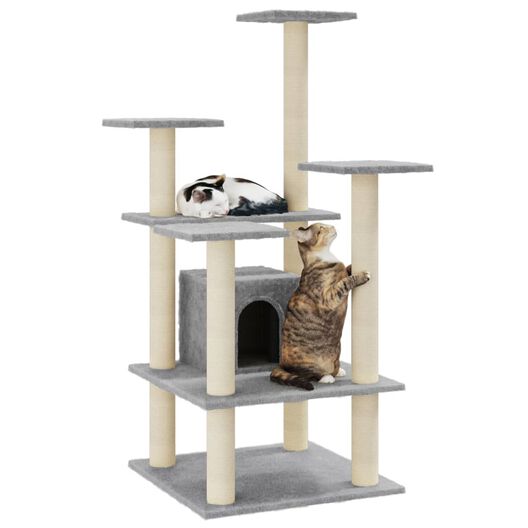 Vidaxl rascador árbol 4 pisos con casa de sisal gris para gatos, , large image number null