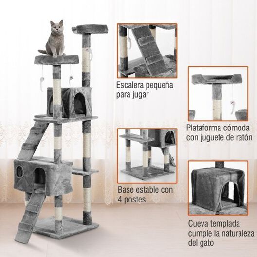 Pawhut árbol rascador con ratoncitos gris para gatos, , large image number null