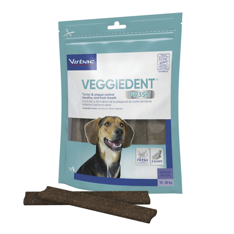 15 barritas Virbac Snacks Dentales Veggiedent Fresh para perros de raza mediana