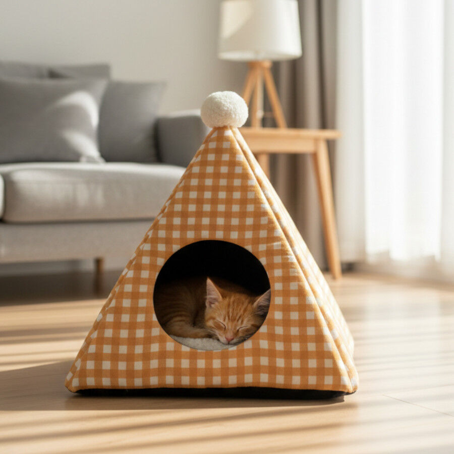 Leeby Cama Pir&aacute;mide Vichy Naranja para gatos, , large Imagen numero 1