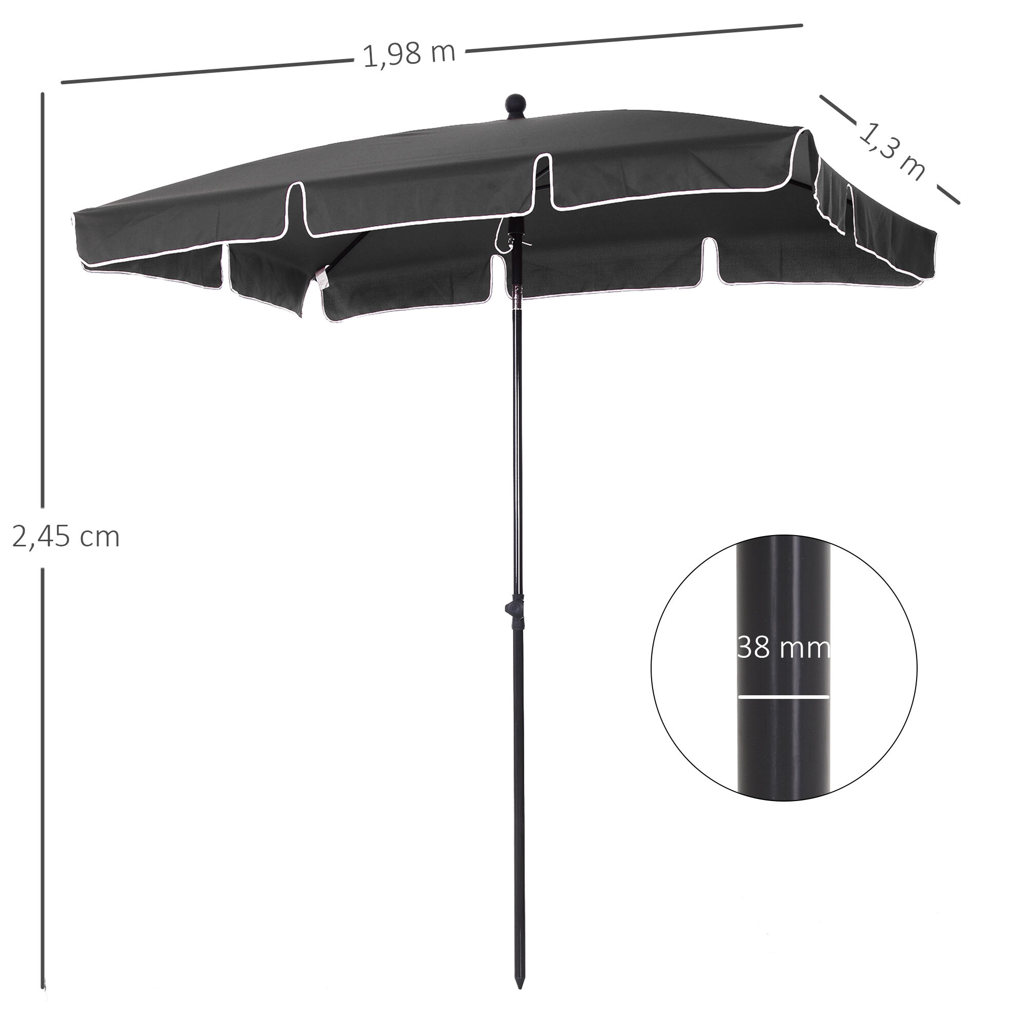 Outsunny Sombrilla de Jard&iacute;n de Aluminio 198x130x245 cm Parasol de Jard&iacute;n Rectangular con Funci&oacute;n de Inclinaci&oacute;n para Terraza Patio Exterior Gris, , large Imagen numero 3