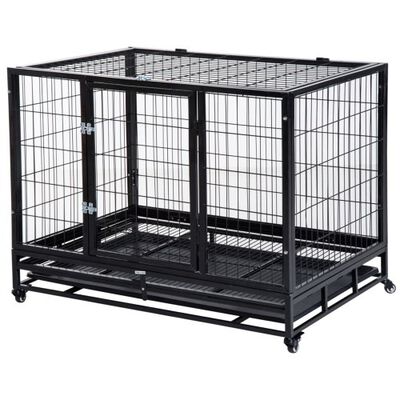 Pawhut jaula de metal con ruedas negro para perros