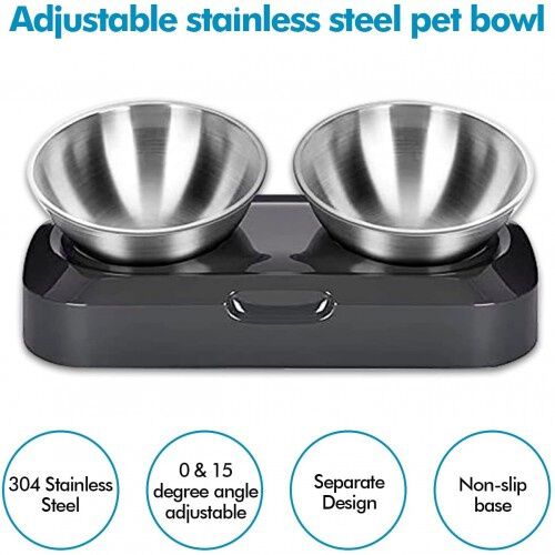 Edipets comedero doble de acero inoxidable elevado  para mascotas thumbnail