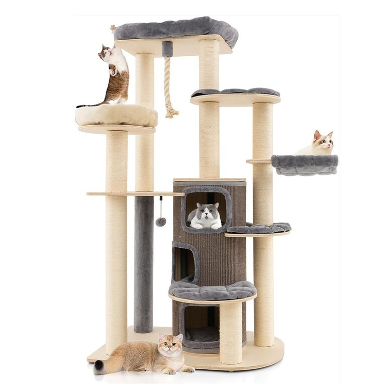 COSTWAY Árbol de Madera Gris para Gatos