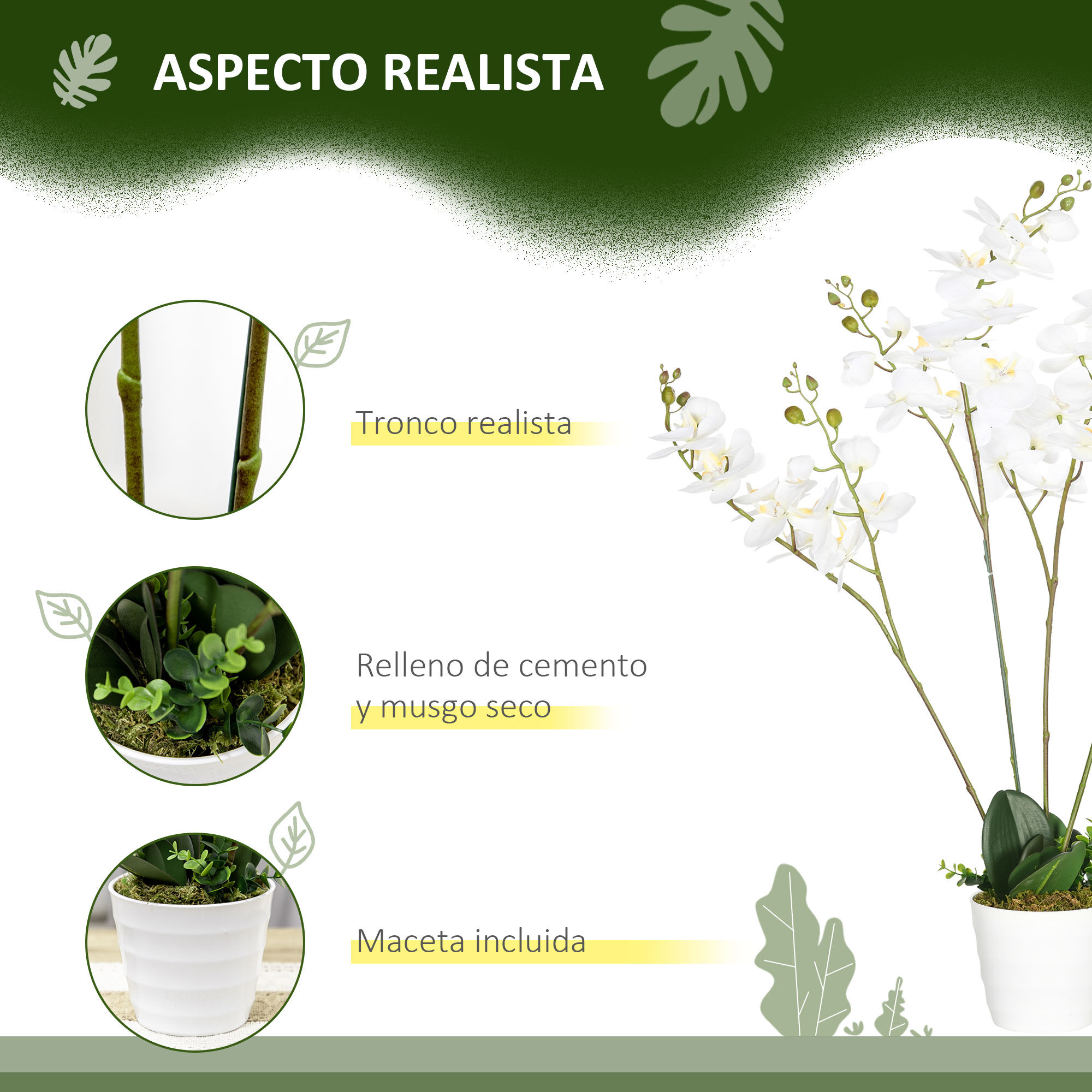 HOMCOM Phalaenopsis Artificiales Blanco, , large Imagen numero 4