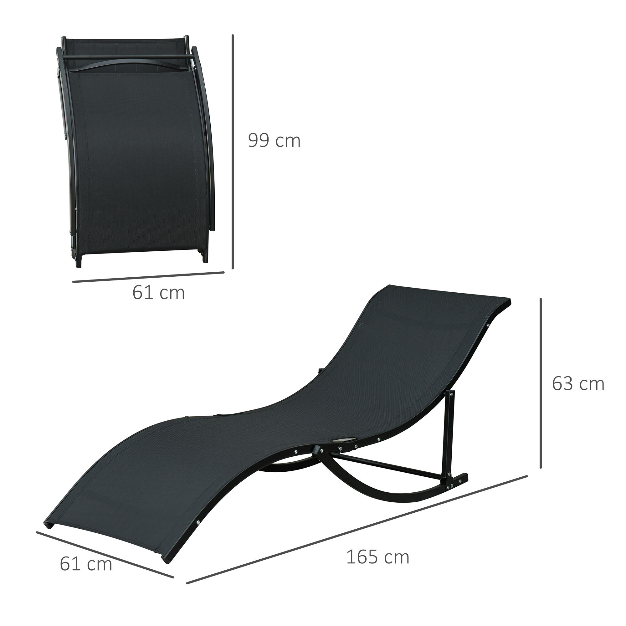 Outsunny 2 Tumbonas Plegables de Aluminio en Forma de S Ergon&oacute;mica con Tela Texteline para Piscina Patio Jard&iacute;n Terraza 165x61x63 cm Negro, , large Imagen numero 3