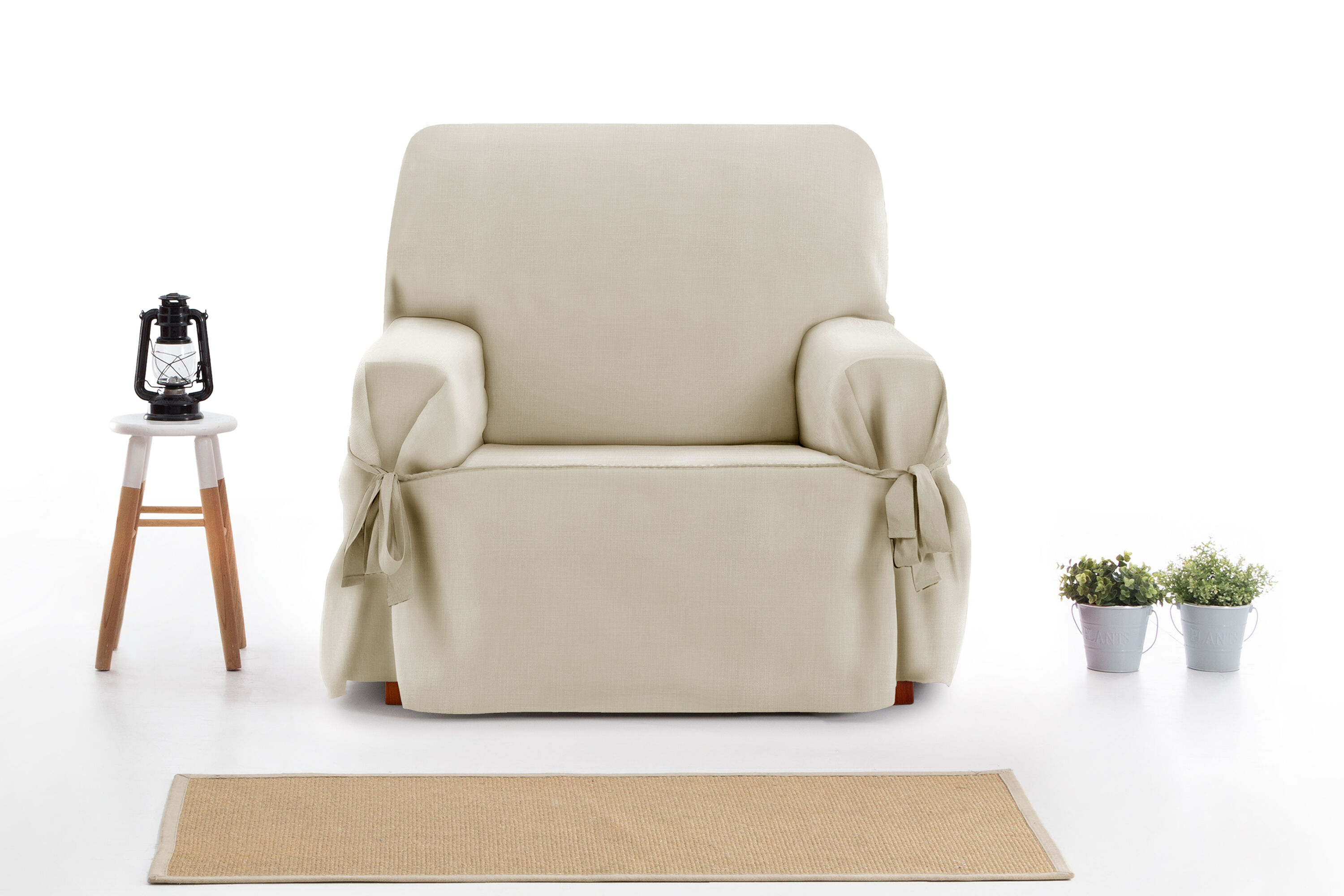 Protector Funda Sillon Sofa 1 Plaza con lazos. Color Lino. 1 Plaza (80 - 120 cm), , large Imagen numero 3