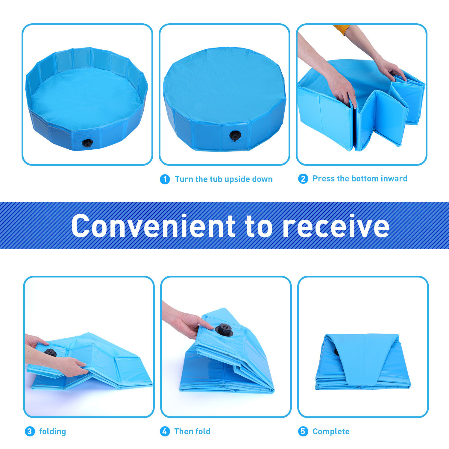 Nobleza Piscina Perros Ba&ntilde;era Plegable para Mascotas Piscina Resistente y Estable PVC Antideslizante Adecuado para Interior Exterior al Aire Azul 80 * 20cm, , large Imagen numero 2