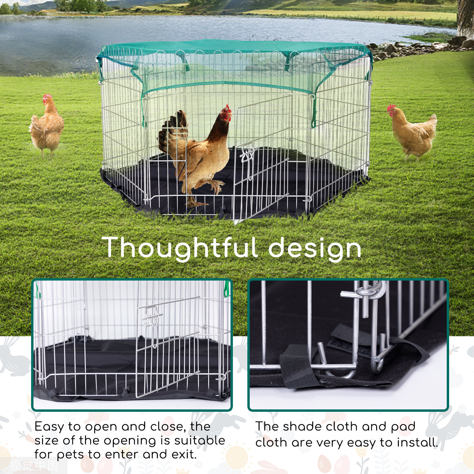Nobleza 6 Paneles Plegable Jaula para Mascotas Peque&ntilde;os, Valla Met&aacute;lica para H&aacute;mster, Recinto Exterior Protegido para Conejos - Tama&ntilde;o (L112*W96*H56.5cm)(1), , large Imagen numero 5