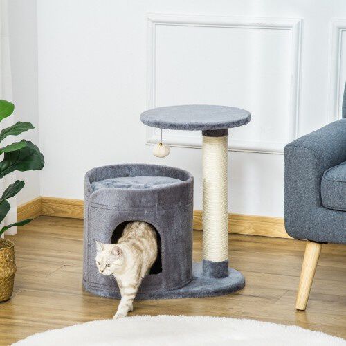 PawHut &Aacute;rbol Rascador con Cueva Gris para gatos peque&ntilde;os, , large Imagen numero 2
