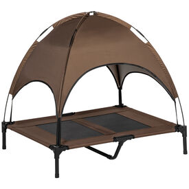 PawHut Cama con Parasol Elevada marrón para perros y gatos