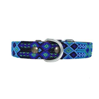 Loyal Collar piel artesanal Mediano azul para perros